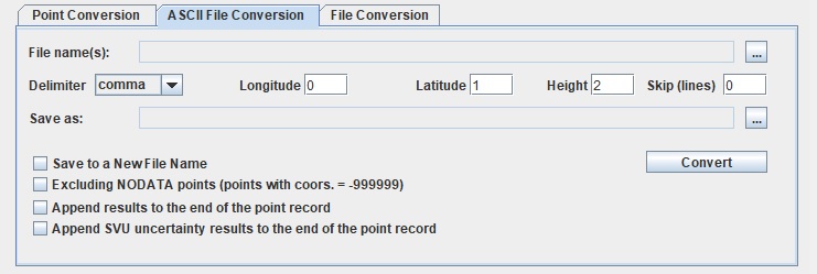 vdatum convert an ASCII file or a set of ASCII files