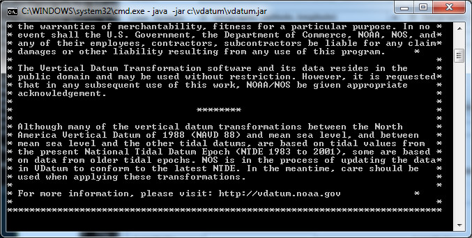 vdatum Disclaimer and Messages Window